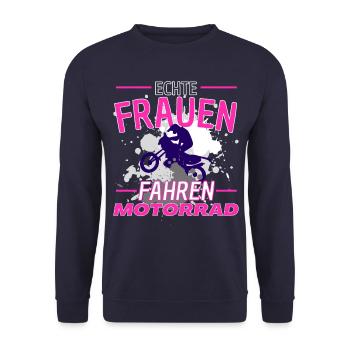 ECHTE FRAUEN FAHREN MOTORCROSS! BIKERIN MOTORCROSS - Unisex Pullover - Navy - Vorne - Alina (178cm) & Michal (187cm)