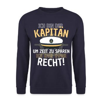 Kapitän Spruch Herren Boot Segler Nautik Motorboot - Unisex Pullover - Navy - Vorne - Alina (178cm) & Michal (187cm)