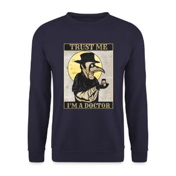 Trust me I'm a Doctor - Plague Doctor & Pestarzt - Unisex Pullover - Navy - Vorne - Alina (178cm) & Michal (187cm)