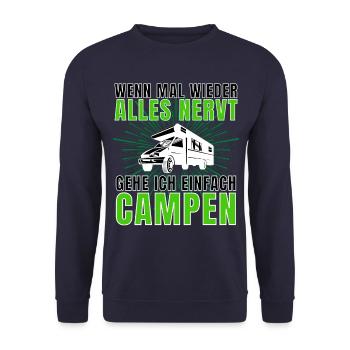 WENN ALLES NERVT, GEHE ICH CAMPEN! DAS CAMPER - Unisex Pullover - Navy - Vorne - Alina (178cm) & Michal (187cm)
