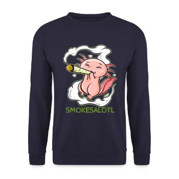 Smokesalotl - Funny Weed Axolotl Marijuana - Unisex Sweatshirt - navy - Front - Alina (178cm) & Michal (187cm)