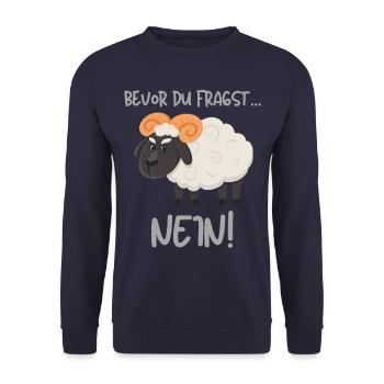 Bevor du fragst Nein! lustiges Spruch Design mit - Unisex Pullover - Navy - Vorne - Alina (178cm) & Michal (187cm)
