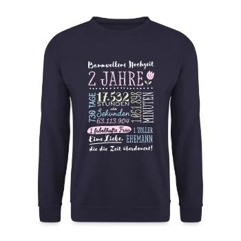 Baumwollhochzeit 2 Jahre Hochzeitstag Geschenk - Unisex Pullover - Navy - Vorne - Alina (178cm) & Michal (187cm)