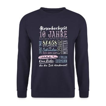 Rosenhochzeit 10 Jahre Hochzeitstag Geschenk - Unisex Pullover - Navy - Vorne - Alina (178cm) & Michal (187cm)