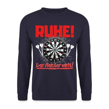 Dart - RUHE DER MEISTER WIRFT! - DARTS SPRUCH - Unisex Pullover - Navy - Vorne - Alina (178cm) & Michal (187cm)