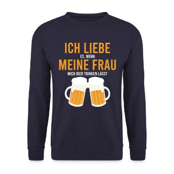 Bier Trinken Frau Spruch - Unisex Pullover - Navy - Vorne - Alina (178cm) & Michal (187cm)