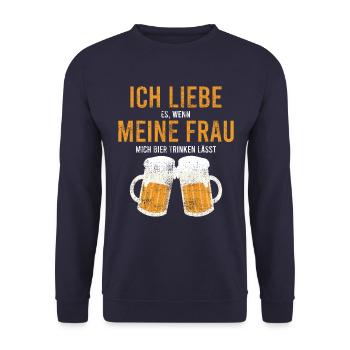 Bier Trinken Frau Spruch - Unisex Pullover - Navy - Vorne - Alina (178cm) & Michal (187cm)
