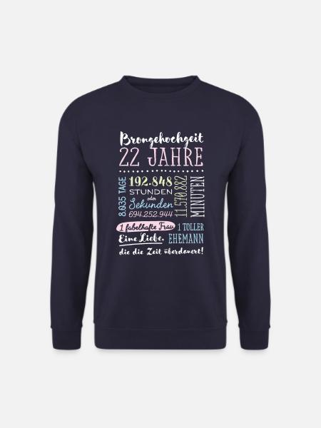 Bronzehochzeit 22 Jahre Hochzeitstag Geschenk - Unisex Pullover - Navy