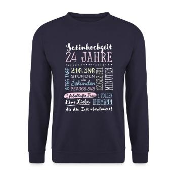 Satinhochzeit 24 Jahre Hochzeitstag Geschenk - Unisex Pullover - Navy - Vorne - Alina (178cm) & Michal (187cm)