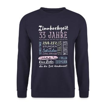 Zinnhochzeit 33 Jahre Hochzeitstag Geschenk - Unisex Pullover - Navy - Vorne - Alina (178cm) & Michal (187cm)