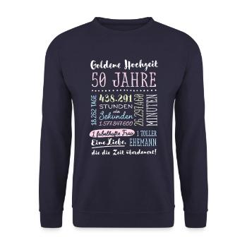 Goldhochzeit 50 Jahre Hochzeitstag Geschenk - Unisex Pullover - Navy - Vorne - Alina (178cm) & Michal (187cm)
