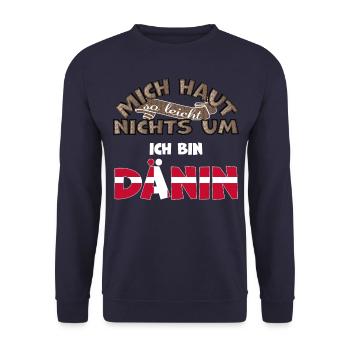 Lustiger Spruch Mich haut nichts um ich bin Dänin - Unisex Pullover - Navy - Vorne - Alina (178cm) & Michal (187cm)