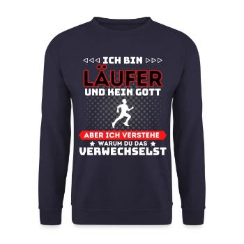 ICH BIN LÄUFER UND KEIN GOTT! LUSTIGES MARATHON - Unisex Pullover - Navy - Vorne - Alina (178cm) & Michal (187cm)