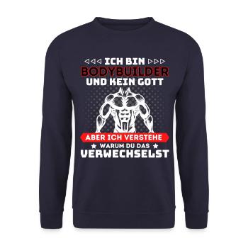 Bodybuilder Fitness Pumper Spruch - Unisex Pullover - Navy - Vorne - Alina (178cm) & Michal (187cm)