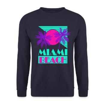 Miami Beach Retro Green Sunset Palms - Unisex Pullover - Navy - Vorne - Alina (178cm) & Michal (187cm)