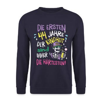 Die ersten 44 Jahre Geburtstag Geschenk Mann Frau - Unisex Pullover - Navy - Vorne - Alina (178cm) & Michal (187cm)