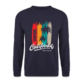 California Republic Surfing Vintage Palms - Sweat-shirt Unisexe - marine - Devant - Alina (178cm) & Michal (187cm)