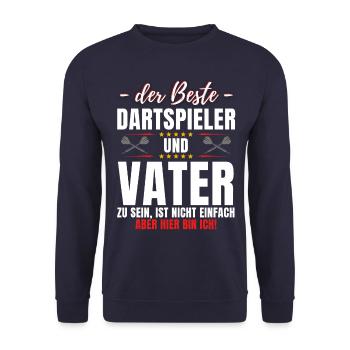 Lustiges Dart Papa Darts Vater Spruch Dartpfeil - Unisex Pullover - Navy - Vorne - Alina (178cm) & Michal (187cm)