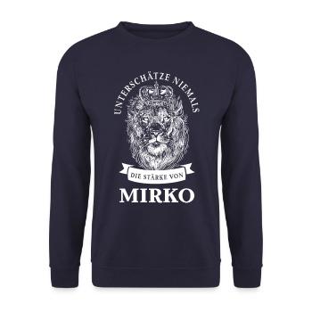 Mirko Geschenk Name Löwe - Unisex Pullover - Navy - Vorne - Alina (178cm) & Michal (187cm)