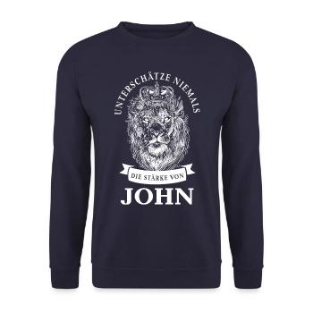 John Geschenk Name Löwe - Unisex Pullover - Navy - Vorne - Alina (178cm) & Michal (187cm)