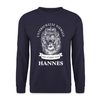 Hannes Geschenk Name Löwe - Unisex Pullover - Navy - Vorne - Alina (178cm) & Michal (187cm)