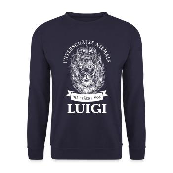 Luigi Geschenk Name Löwe - Unisex Pullover - Navy - Vorne - Alina (178cm) & Michal (187cm)