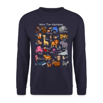 Tiere Alphabet A-Z ABC der Tierwelt - Unisex Pullover - Navy - Vorne - Alina (178cm) & Michal (187cm)