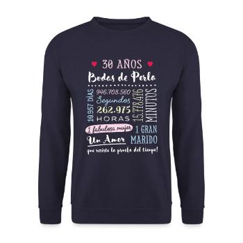 Regalo de 30 Aniversario Bodas de Perla - Unisex Pullover - Navy - Vorne - Alina (178cm) & Michal (187cm)
