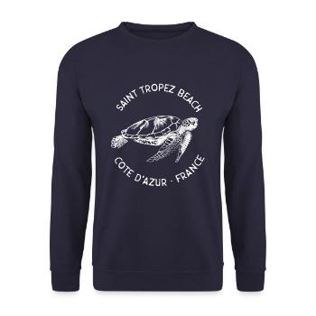 Saint Tropez Beach Sea Turtle - Sweat-shirt Unisexe - marine - Devant - Alina (178cm) & Michal (187cm)