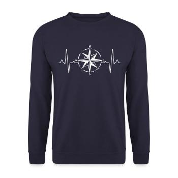 Kompass Wandern Herzschlag - Unisex Pullover - Navy - Vorne - Alina (178cm) & Michal (187cm)