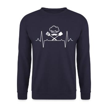 Koch Kochen Herzschlag - Unisex Pullover - Navy - Vorne - Alina (178cm) & Michal (187cm)