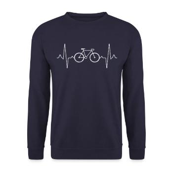 Fahrrad Mountainbike Herzschlag - Unisex Pullover - Navy - Vorne - Alina (178cm) & Michal (187cm)
