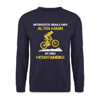 Mountainbike Alter Mann Spruch - Unisex Pullover - Navy - Vorne - Alina (178cm) & Michal (187cm)