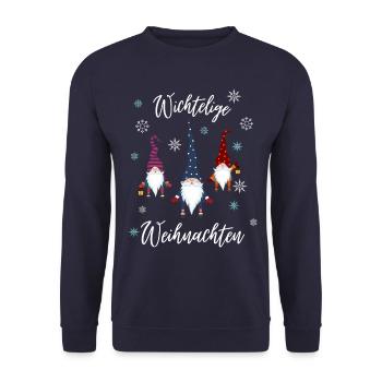 Weihnachtswichtel Wichtelige Weihnachten - Unisex Pullover - Navy - Vorne - Alina (178cm) & Michal (187cm)