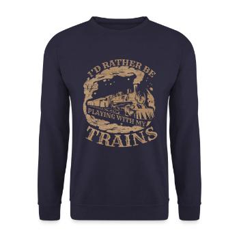 I'd Rather be Playing with my Trains & Lokomotive - Unisex Sweatshirt - navy - Front - Alina (178cm) & Michal (187cm)