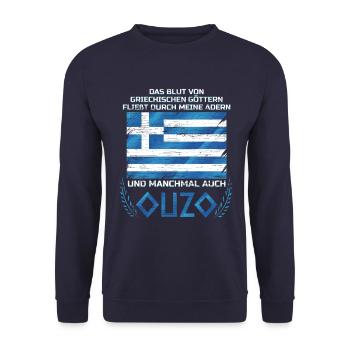 Blood of Greek Gods & Ouzo in Veins - Unisex Sweatshirt - navy - Front - Alina (178cm) & Michal (187cm)