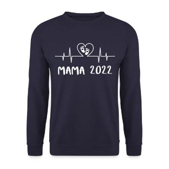 Mama 2022 Herzschlag - Das Mami Mom Mutter - Unisex Pullover - Navy - Vorne - Alina (178cm) & Michal (187cm)