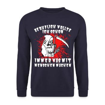 Beruflich wollte ich schon immer was mit Menschen - Unisex Pullover - Navy - Vorne - Alina (178cm) & Michal (187cm)