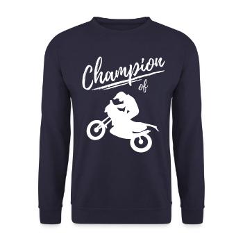 Champion of Motorcross - Enduro Motorcycle - Unisex Sweatshirt - navy - Front - Alina (178cm) & Michal (187cm)