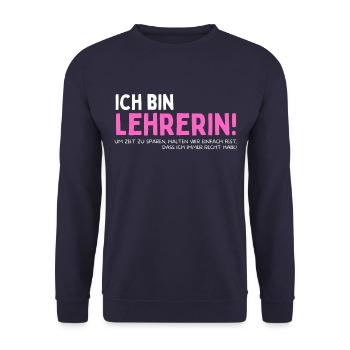 Lehrerin - Lustiger Spruch für Klassenlehrerin - Unisex Pullover - Navy - Vorne - Alina (178cm) & Michal (187cm)