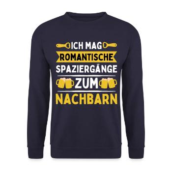 Spaziergänge zum Nachbarn! Nachbar Biertrinker - Unisex Pullover - Navy - Vorne - Alina (178cm) & Michal (187cm)