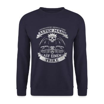 Unterschätze nie einen Alten Mann auf einem Trike - Unisex Pullover - Navy - Vorne - Alina (178cm) & Michal (187cm)