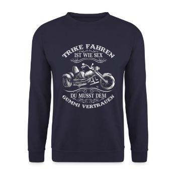 Trike Fahren ist wie Sex - Triker und Motortrike - Unisex Pullover - Navy - Vorne - Alina (178cm) & Michal (187cm)