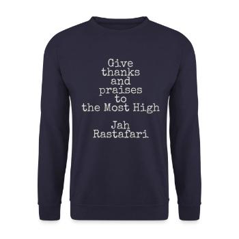Rastafari Thanks & Praise, Rasta, Reggae - Sweat-shirt Unisexe - marine - Devant - Alina (178cm) & Michal (187cm)