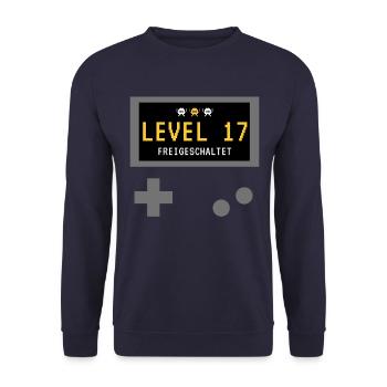 Level 17 freigeschaltet! Gamer Spieler Zocker - Unisex Pullover - Navy - Vorne - Alina (178cm) & Michal (187cm)