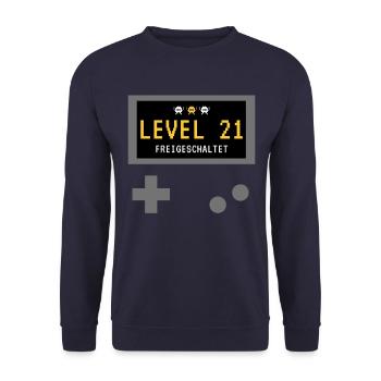 Level 21 freigeschaltet! Gamer Spieler Zocker - Unisex Pullover - Navy - Vorne - Alina (178cm) & Michal (187cm)