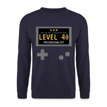 Level 40 freigeschaltet! Gamer Spieler Zocker - Unisex Pullover - Navy - Vorne - Alina (178cm) & Michal (187cm)