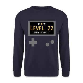 Level 22 freigeschaltet! Gamer Spieler Zocker - Unisex Pullover - Navy - Vorne - Alina (178cm) & Michal (187cm)