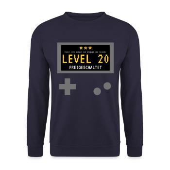 Level 20 freigeschaltet! Gamer Spieler Zocker - Unisex Pullover - Navy - Vorne - Alina (178cm) & Michal (187cm)