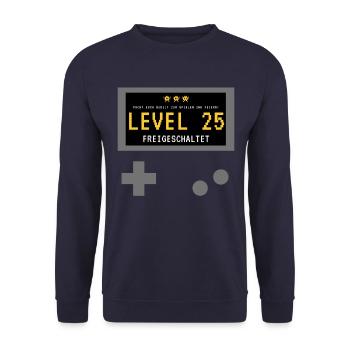 Level 25 freigeschaltet! Gamer Spieler Zocker - Unisex Pullover - Navy - Vorne - Alina (178cm) & Michal (187cm)